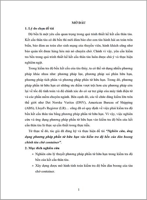 Luận văn Thạc sĩ – Nghiên cứu, ứng dụng phương pháp phần tử hữu hạn vào kiểm tra độ bền của dàn boong chính tàu chở container