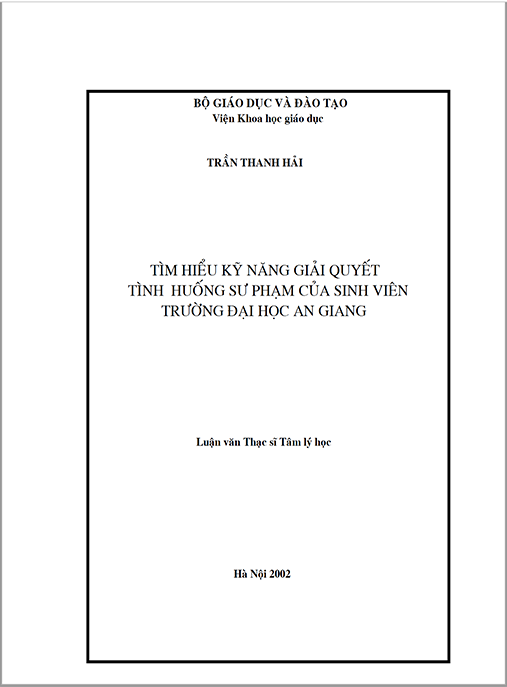 Luận văn Thạc sĩ Tâm lý học – Tìm hiểu kỹ năng giải quyết tình huống sư phạm của sinh viên