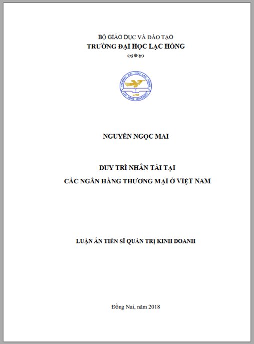 Luận án tiến sĩ Duy trì nhân tài tại các Ngân hàng thương mại ở Việt Nam