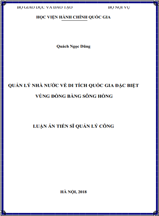 Luận án tiến sĩ Quản lý nhà nước về di tích quốc gia đặc biệt vùng đồng bằng sông Hồng