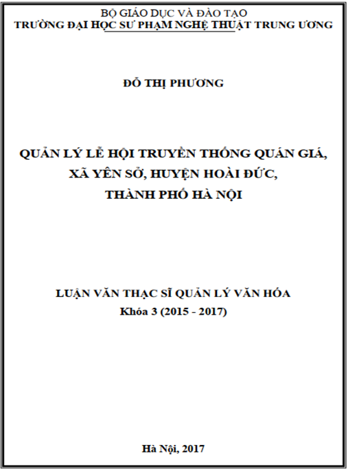 Luận văn Thạc sĩ Quản lý văn hóa – Quản lý lễ hội truyền thống Quán Giá, xã Yên Sở, huyện Hoài Đức, thành phố Hà Nội