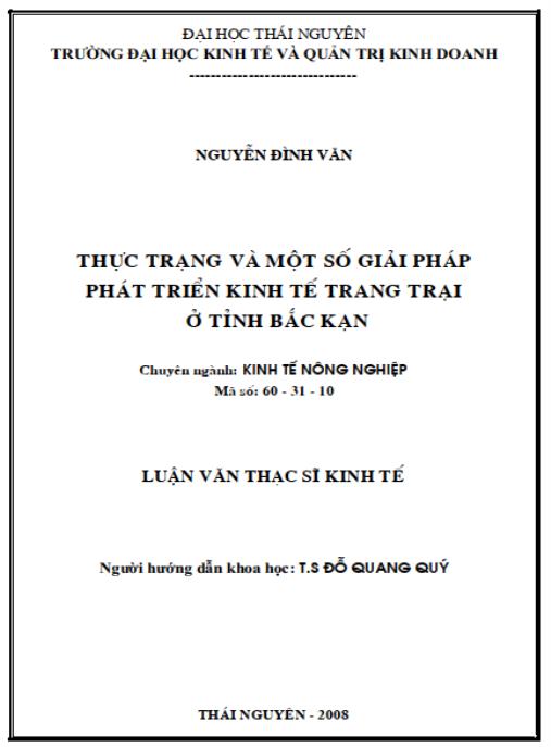 Luận văn thạc sĩ Kinh tế – Thực trạng và một số giải pháp phát triển kinh tế trang trại ở tỉnh Bắc Cạn