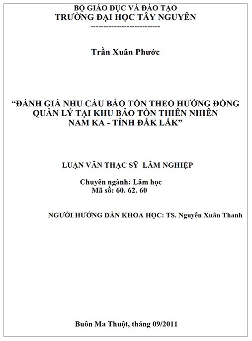 Luận văn thạc sĩ Lâm nghiệp – Đánh giá nhu cầu bảo tồn theo hướng đồng quản lý tại khu bảo tồn thiên nhiên NamKa tỉnh Đăk Lăk