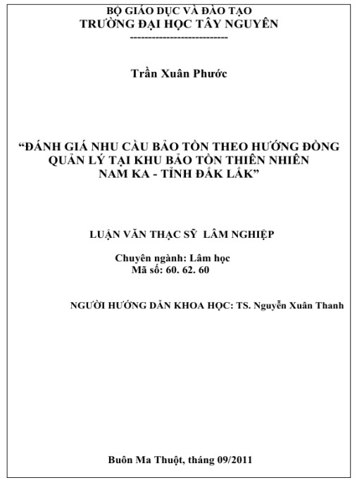 Luận văn thạc sĩ Lâm nghiệp: Đánh giá nhu cầu bảo tồn theo hướng đồng quản lý tại khu bảo tồn thiên nhiên NamKa tỉnh Đăk Lăk