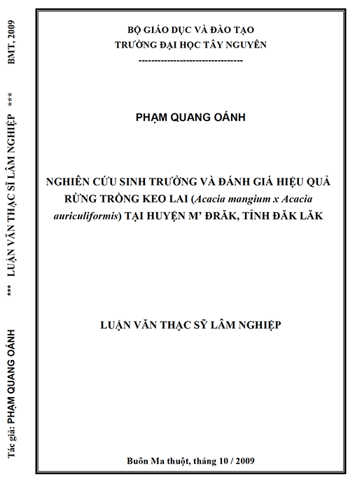 Luận văn thạc sĩ Lâm nghiệp – Nghiên cứu sinh trưởng và đánh giá hiệu quả rừng trồng keo lai