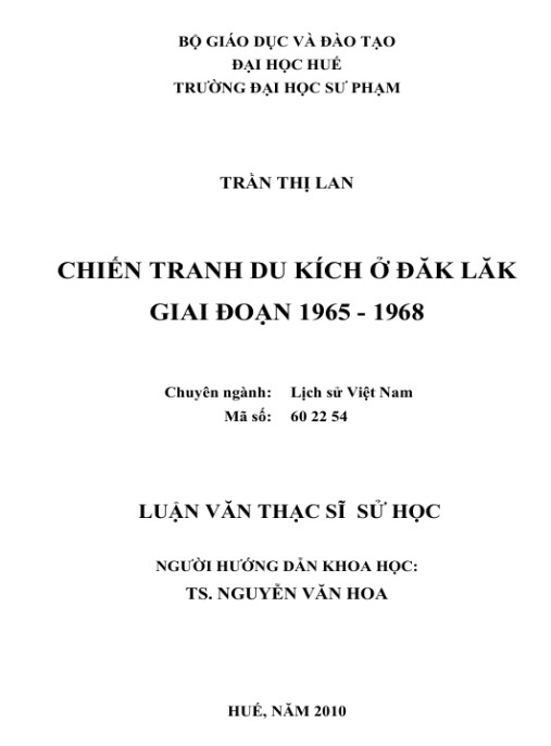 Luận văn thạc sĩ Lịch sử: Chiến tranh du kích ở Đăk Lăk giai đoạn 1965-1968