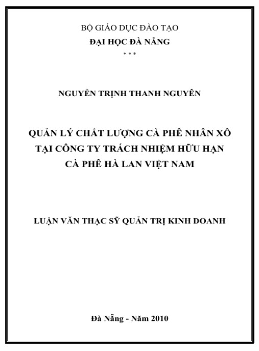 Luận văn thạc sĩ Quản trị kinh doanh: Quản lý chất lượng cà phê nhân xô