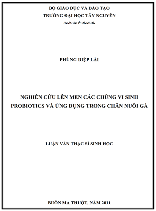 Luận văn thạc sĩ Sinh học – Nghiên cứu lên men các chủng vi sinh probiotics và ứng dụng trong chăn nuôi gà