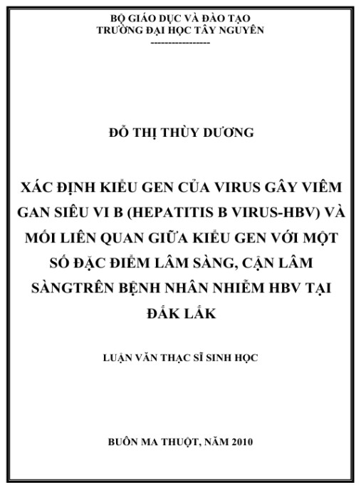 Luận văn thạc sĩ Sinh học: Xác định kiểu gen của virus gây viêm gan siêu vi B (HBV) và mối liên quan giữa kiểu gen với một số đặc điểm lâm sàng, cận lâm sàng trên bệnh nhân nhiễm HBV tại Đắk Lắk