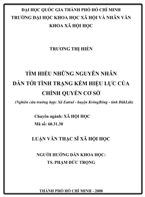 Luận văn thạc sĩ Xã hội học: Tìm hiểu những nguyên nhân dẫn tới tình trạng kém hiệu lực của chính quyền cơ sở