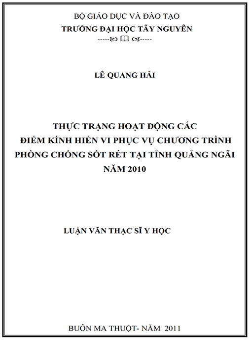 Luận văn thạc sĩ Y học – Thực trạng hoạt động các điểm kính hiển vi phục vụ chương trình phòng chống sốt rét tại tỉnh Quảng Ngãi