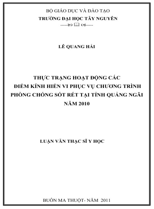 Luận văn thạc sĩ Y học: Thực trạng hoạt động các điểm kính hiển vi phục vụ chương trình phòng chống sốt rét tại tỉnh Quảng Ngãi