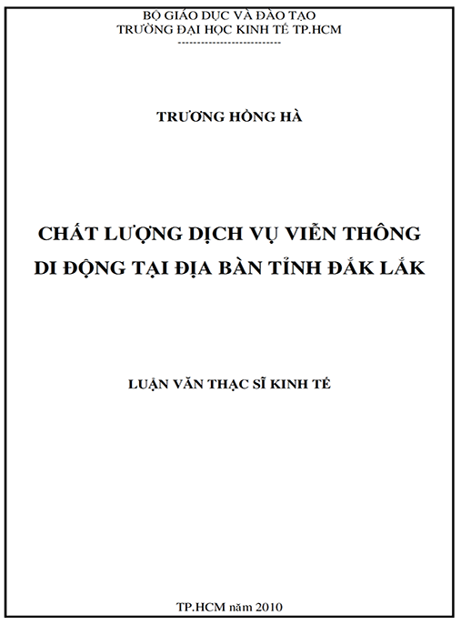 Luận văn thạc sĩ kinh tế – Chất lượng dịch vụ viễn thông di động tại địa bàn tỉnh Đắk Lắk