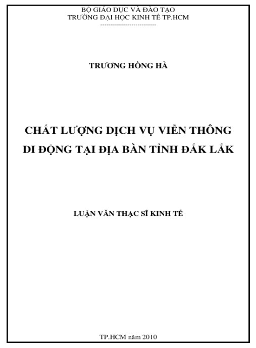 Luận văn thạc sĩ kinh tế: Chất lượng dịch vụ viễn thông di động tại địa bàn tỉnh Đắk Lắk