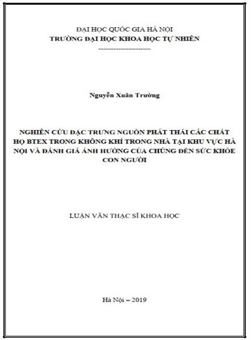 Luận văn Thạc sĩ Khoa học-Nghiên cứu đặc trưng nguồn phát thải các chất BTEX trong không khí trong nhà